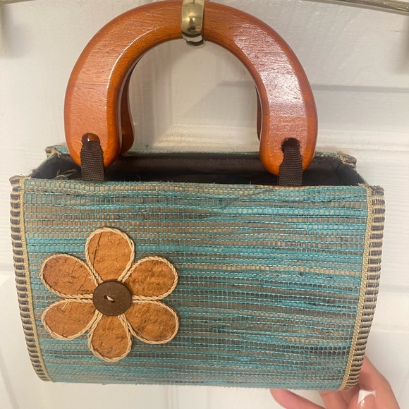 Beautiful boho mini purse. Adorns for Saturday shenanigans! Wood Handle!  🌺🌺 - Picture 2 of 3